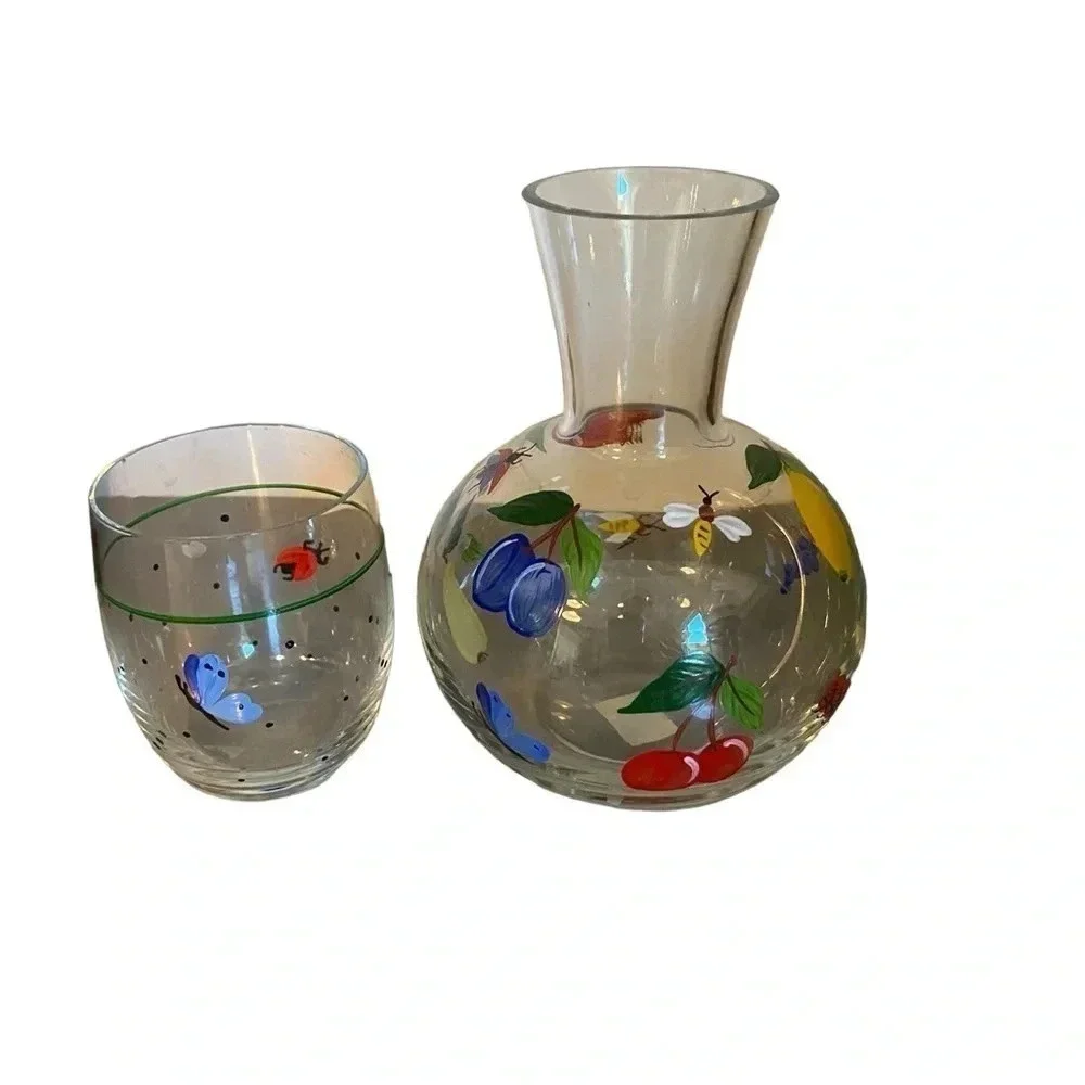 Royal Danube hand painted crystal tumble up bedside water carafe set